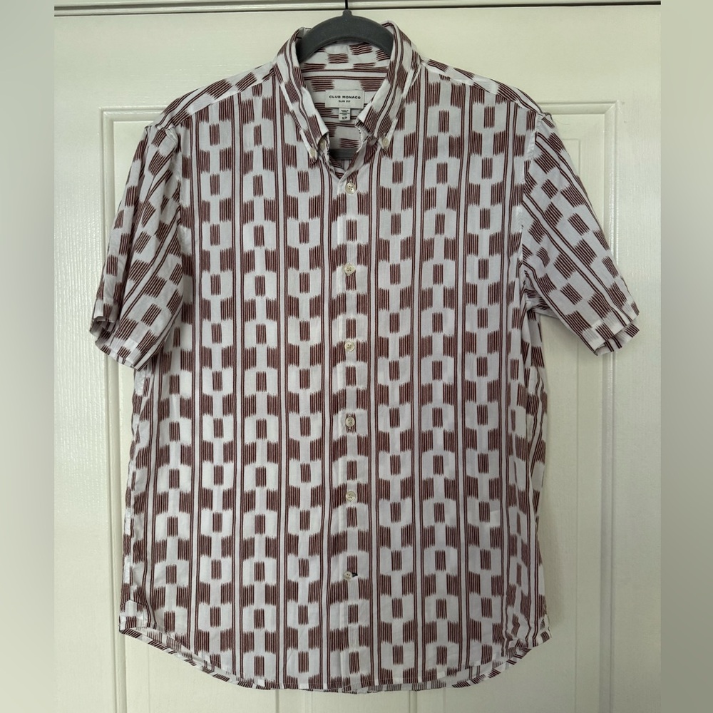 *NWOT* Club Monaco Slim Fit Mens Button-Up Short Sleeve Shirt Retro Pattern S